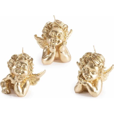 Candele di Natale a forma di angioletto dorato, set da 12 pezzi, cm 9,5 x 7 x 9,5 H