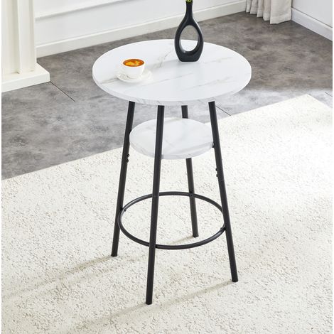Table haute avec rangement 60x60x89 cm blanche en MDF et métal style marbre avec cadre noir (1/5)