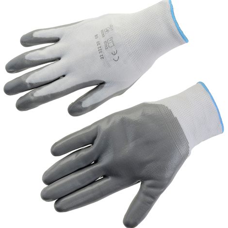 Gants de travail Nitrile antidérapants résistants à l'huile, paire grise, respirants, élastiques, entretien et bricolage. (1/5)