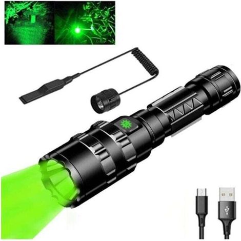 Torche, torche de chasse verte, torche de lumière verte 1000 lumens 300 mètres étanche 5 modes torches tactiques (noir)-
