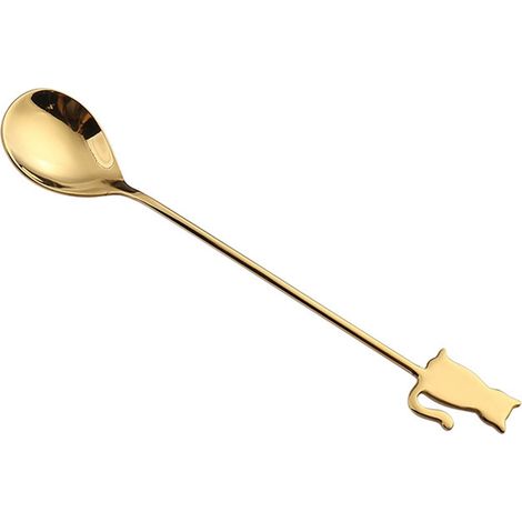 Cuillère À Café En Acier Inoxydable Forme Poisson Chat - 14,5 cm - Finition Miroir - Doré Ou Argenté - 1 Pièce (1/5)