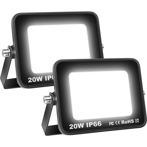 2 Pièces 20W Projecteurs LED Extérieur,2000lm Eclairage de Sécurité Spot LED Extérieur,6000K Blanc étanche Lumineuse Lampe pour Entrepôt Garage Jardin Stade Arrière-cour,175V-260V IP66 (1/5)