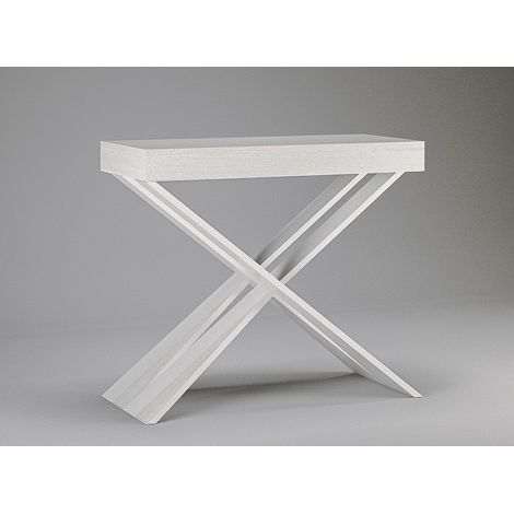 Console extensible bois blanc et pieds croisés métal blanc 40 à 196cm Diair (1/5)