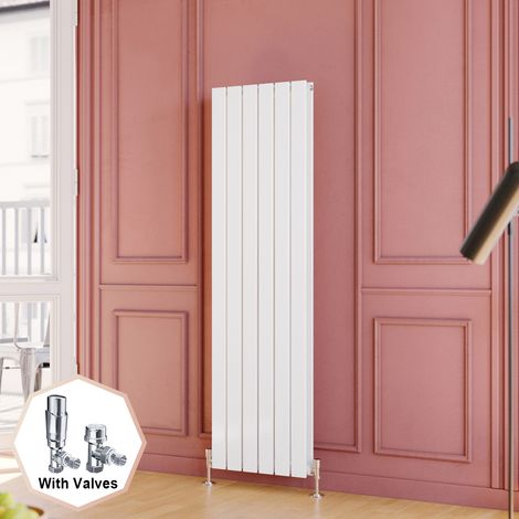 ELEGANT White Steel Radiator 1600x456mm Vertical Double Flat Panel + Chrome Thermostatic Radiator Valves (1/5)