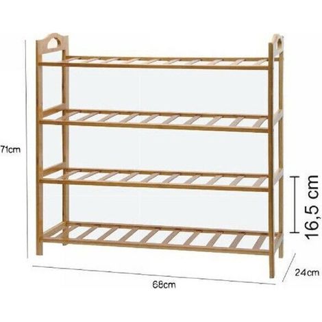 TrAdE Shop Traesio - Scarpiera Porta Scarpe 4 Ripiani Piani Legno Bamboo Bambu Scaffale Mobile 69413 -