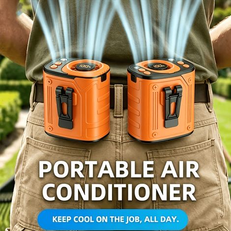 Lot de 2 Ventilateurs Tour de Cou 3 en 1, Ventilateurs Rechargeables avec Lampe LED,Orange (1/5)