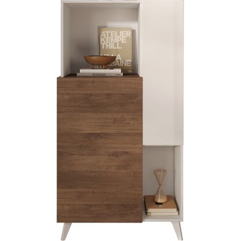 Mobile contenitore alto Marion 81x42x154h colore bianco lucido e mercure (1/4)