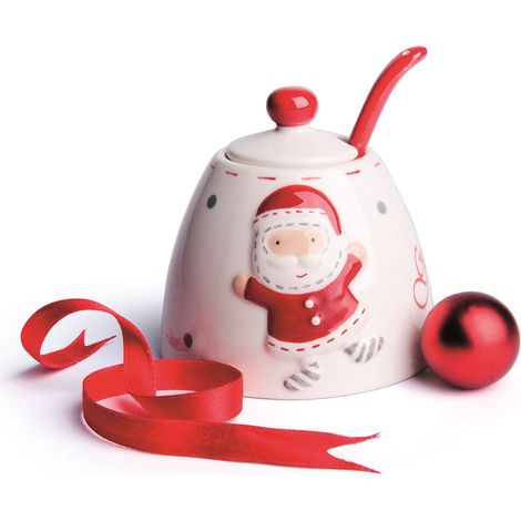 Excelsa Xmas Country Style Zuccheriera, Ceramica, Bianco/Rosso
