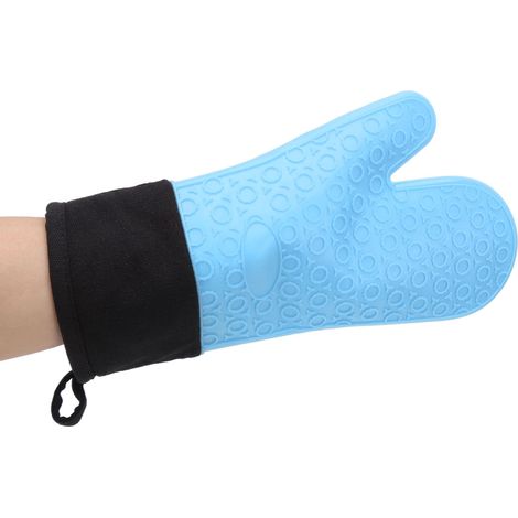 Hitzebeständige Silikon-Küchenhandschuhe, langes Paar, zwei Finger, rutschfest und hitzebeständig, blau, für Backofen und Mikrowelle. (1/5)