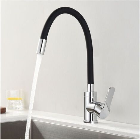 Rubinetto da cucina in memory foam, miscelatore per lavello curvo in silicone, finitura cromo nero, miscelatore da cucina girevole a 360° flessibile.