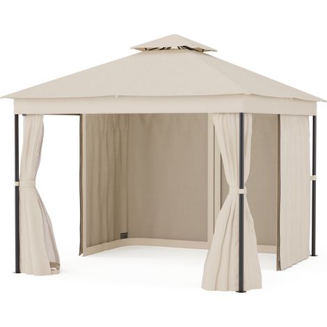 Blumfeldt Mondo Dual Pavillon 3x3  Doppeldach & Moskitonetze, Wetterfester Metallrahmen, Vorhänge Für Privatsphäre, Gartenpavillon, Leicht Zu Montieren, Beige