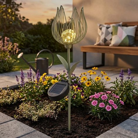 Sage Green Solar Metal Flower Garden Stake Light (1/2)