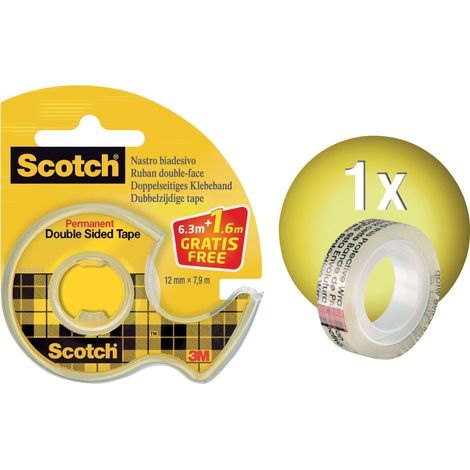 Scotch Nastro Biadesivo - 1 Rotolo 12,7 mm x 7,89 (25% in più) + Dispenser Portatile - Nastro Biadesivo Trasparente a Lunga Tenuta per Foto, Fotografie, Poster e Immagini