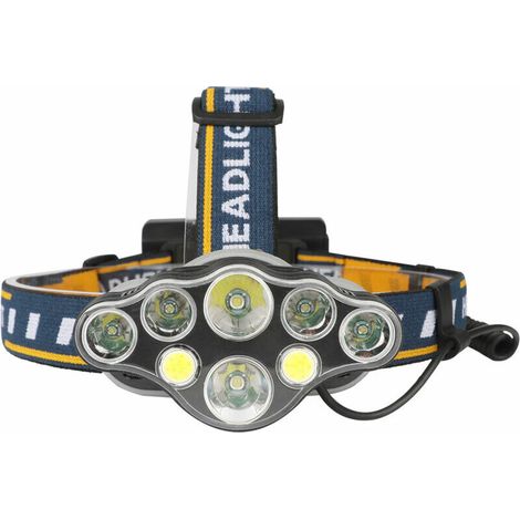 JOORRTLampe Frontale, 8 LED 18000 Lumens Lampe Frontale LED Rechargeable USB, Lampe Frontale Puissante Etanche pour Camping, Escalade, Chasse, Course à Pied, Pêche