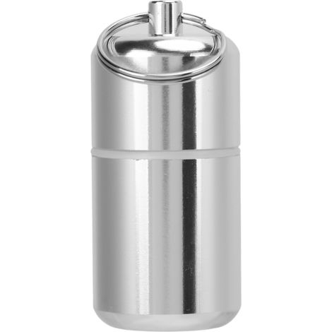 Porte-clés en aluminium étanche boîte de rangement pour tablettes avec anneau de suspension mini bouteille de médicaments argent extérieur (1/5)