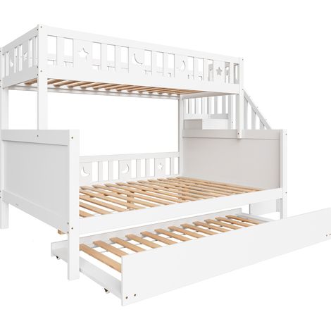 Kinder-Etagenbett 90 x 200 / 140 x 200 cm mit Treppe, Ausziehbett, weiß (1/5)