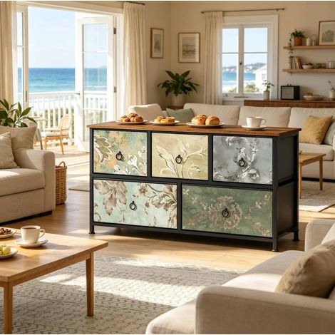 Mueble de almacenamiento multicolor con 5 cajones, 100 x 30 x 54 cm, metal, MDF y tela DESVIAE (1/5)