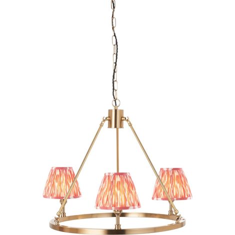 Endon Chester Suspension en laiton vieilli brossé avec abat-jour en tissu Ikat rose corail 16 cm 3 x B22