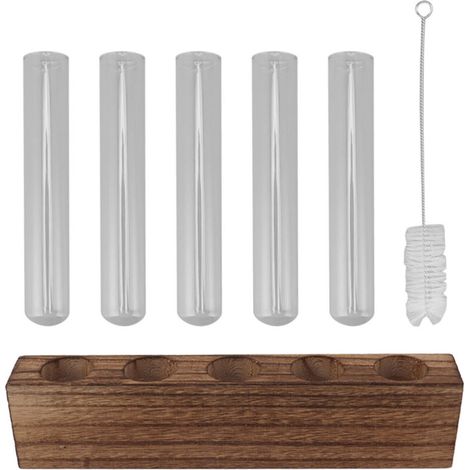 Station de propagation de plantes en verre avec support en bois - 5 tubes à essai miniatures pour terrarium et décoration d'intérieur (1/5)