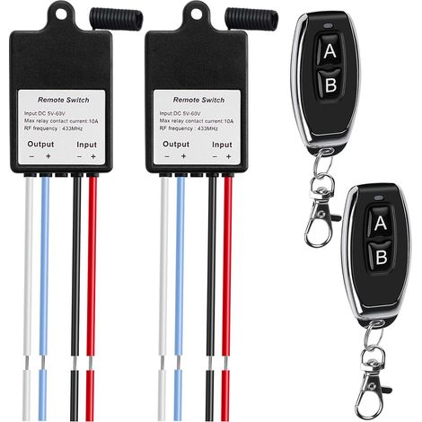 2 interrupteurs sans fil avec télécommande : prise sans fil compatible avec une large plage de tension (5 V/12 V/24 V CC), ensemble de télécommande sans fil, pour les moteurs et la domotique. (1/5)