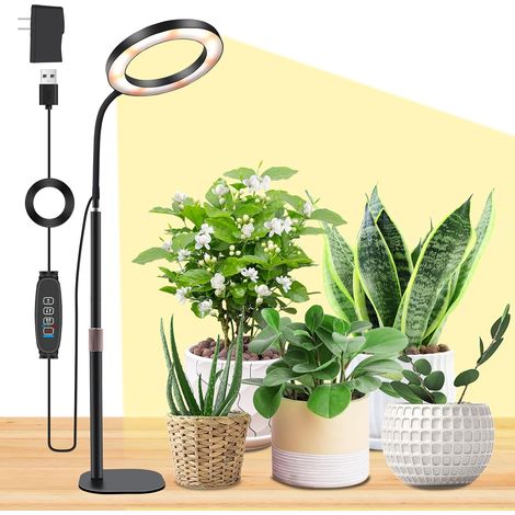 Lampe de Croissance pour Plantes d'Intérieur, Lampe de Bureau LED à Spectre Complet, Hauteur Réglable, Minuterie Automatique 3/9/12H, Idéale (1/5)