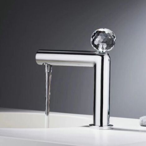 Robinet de Lavabo en Laiton Massif à Poignée à Soulèvement, Cartouche Céramique, Montage 1 Trou, Finition Chrome pour Meuble de Salle de Bain- (1/5)