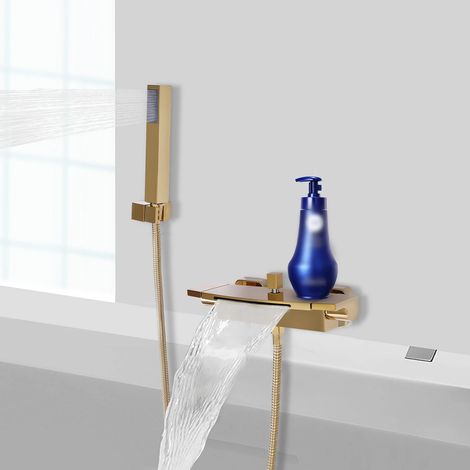 Wasserhahn für goldene Badewanne Wasserhahn für Messingbadewanne mit Handduschfall mit Halteplattform G1/2 Schnittstelle