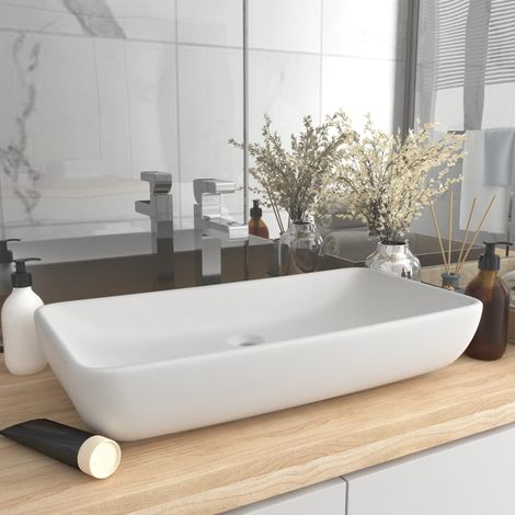 Lavabo à poser Lavabo Vasque de luxe rectangulaire Blanc mat 71x38 cm Céramique