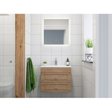 Badmöbel-Set Mars 600 Cottage SlimLine LED-Spiegel SoftClose eiche hell (1/5)