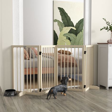 Barrière de sécurité modulaire et pliable pour animaux de compagnie avec pieds de support, en bois massif, 206 x 35,5 x 76 cm (1/5)