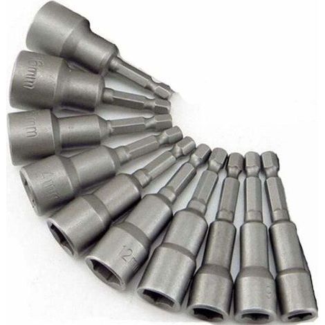 Kit de 10 douilles magnétiques pour visseuse à percussion – embouts hexagonaux 6–19 mm, raccord carré 35 mm (1,4 po), compatibles avec tournevis électriques et outils sans fil (1/5)