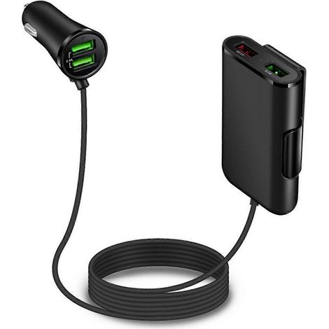 Chargeur Voiture QC3.0 Rapide 4 Ports USB + Voyant Lumineux, Adaptateur Allume-Cigare 12V-24V pour Smartphone, GPS, Tablette.