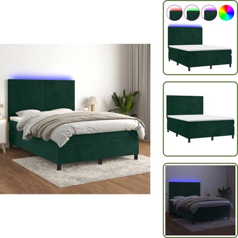 Boxspringbett mit Matratze & LED Dunkelgrün 140x200 cm Samt - Boxspringbett - Doppelbett - Samtbett - Luxusbett - Schlafsofa
