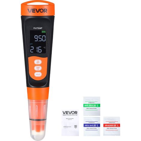 pH Mètre Numérique 0-14 pH, Kit de Testeur pH Portable, Sonde Étanche IP68 avec Étalonnage Automatique à 3 Points, pour Hydroponie, Aquarium, Eau Potable, avec Poudre d'Étalonnage et Écran VA (1/5)