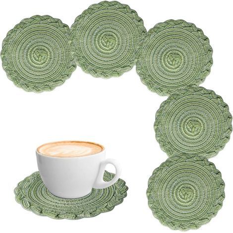 Lntyq Lot de 6 Dessous de Verre Tissé, sous-Verres Rond Tressé pour Mariage, Dîners, Restaurant, Hôtel, 18cm - Vert (1/5)