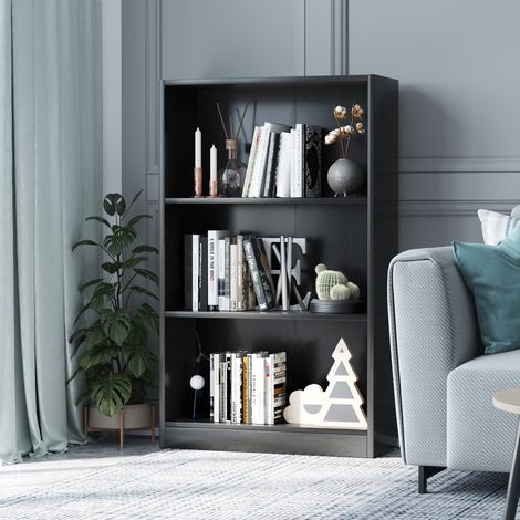 HOMCOM Bücherregal mit 3 Fächern für Bücher, CDs, Pflanzen, Wohnzimmer, Arbeitszimmer, Schlafzimmer, 62,2 x 24 x 102,4 cm, Schwarz (1/5)