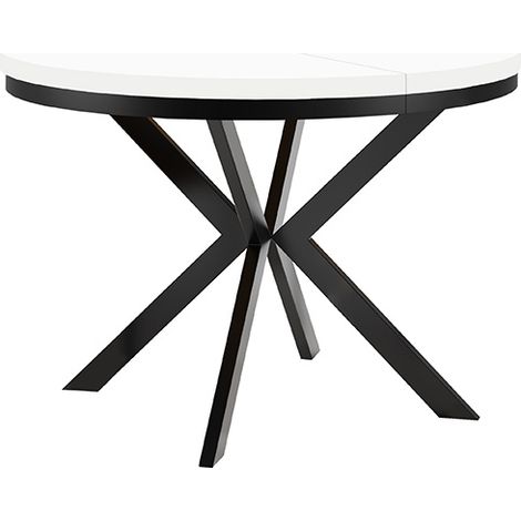 Table de salle à manger ronde extensible ENDIK avec cerclage métallique, diamètre : 100 / 200 cm, couleur : blanc / noir (1/3)