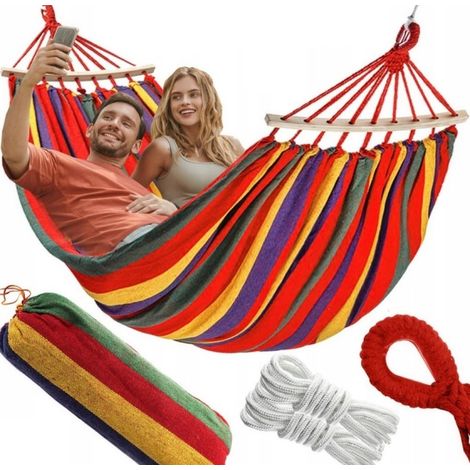GG38 AMACA DA GIARDINO CON STRUTTURA A DONDOLO + COPERTURA E CORDE 70X170 CM ROSSA