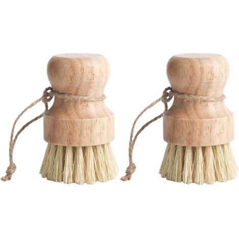 Lot de 2 brosses à champignons - Brosse de cuisine - Brosse à légumes - Brosse à vaisselle en bois - Brosse de nettoyage en sisal et bois d'hévéa (1/5)