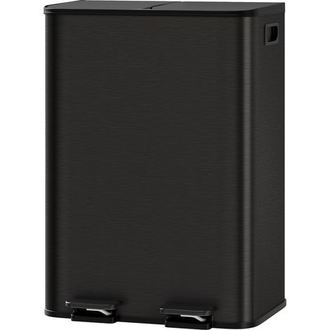 Poubelle de Cuisine 2 Compartiments 2x30L, Acier Inoxydable, Pédale, Couvercle à Fermeture Douce, Anti-empreintes, Noir (1/5)