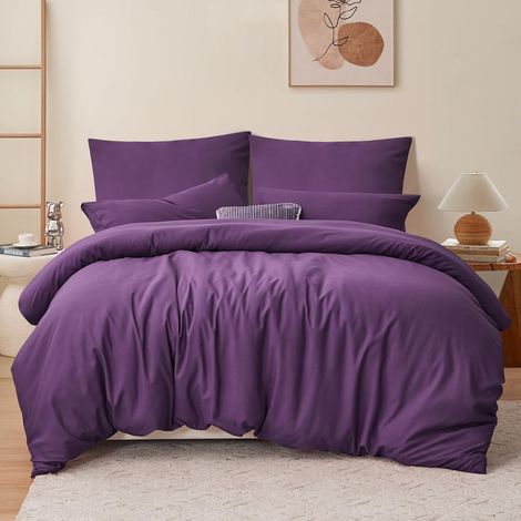 Parure de lit 3 pièces 200x220 cm en microfibre violette, douce et facile d'entretien (1/5)