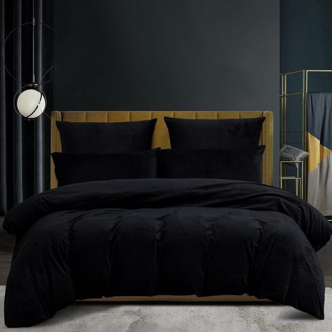 Bettwäsche 135x200 cm Schwarz Samt Flauschig Teddy Fleece mit Reißverschluss