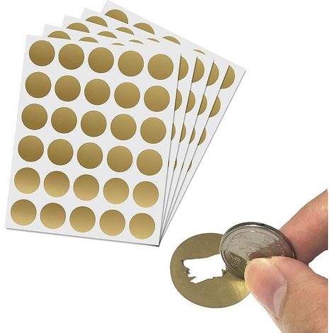Lot de 150 étiquettes autocollantes à gratter dorées, cartes de grattage DIY, stickers de loterie dorés, pack de 150 autocollants de grattage pour jeux, cadeaux et décorations. (1/5)