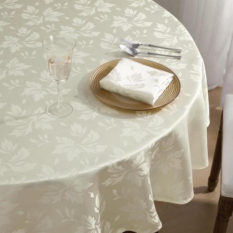 Nappe ronde 180 cm Crème Jacquard Fleurs lavable imperméable