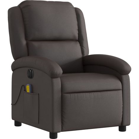 Fauteuil de relaxation TV fonction massage inclinable électrique 6 points de massage en cuir marron foncé DEC027184 (1/5)