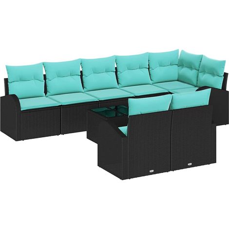 Garden Sofa Set 9 pcs Black and Turquoise Poly Rattan vidaXL (1/5)