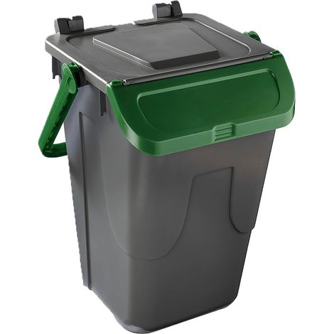 Bidone per raccolta differenziata grigio con sportello basculante verde 35 LT