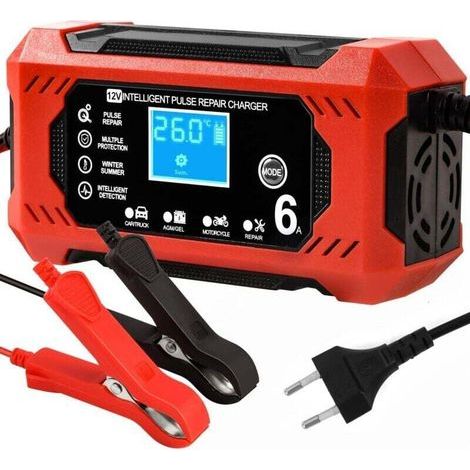 Intelligentes 12V 6A-Batterieladegerät – LCD-Bildschirm – Ladegerät für AGM-, GEL- und SLA-Batterien – Impuls-Rekonditionierung – Motorradmodus (1/5)
