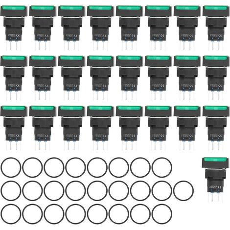 25 interrupteurs poussoirs lumineux auto-verrouillants rectangulaires 220V BEMLA1622DSJ 16mm (vert) (1/5)
