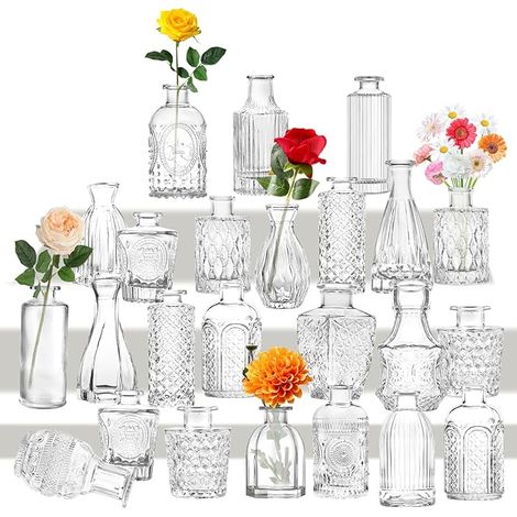 Petits vases en Verre - Style Vintage - Cristaux Transparents - Différentes Tailles - Décoration de Table - pour Le Salon, la Salle de Bain (1/5)